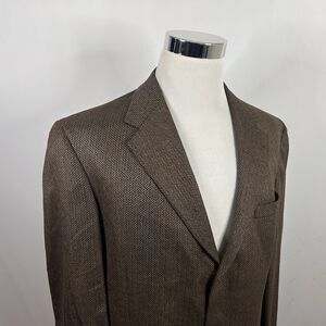 Hart Schaffner Marx 44L Sport Coat Wool Brown Herringbone Three Button Vented